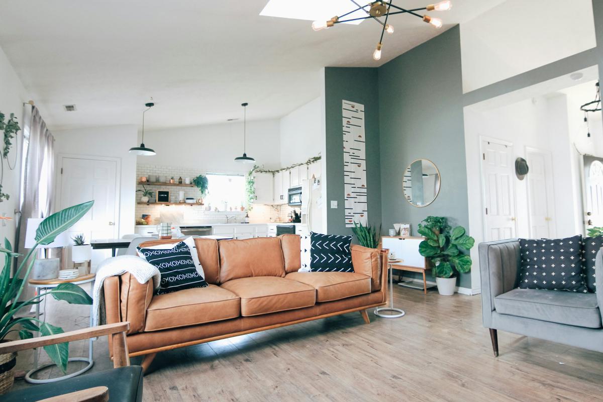 Renovated living room interior with refreshed finishes and furniture