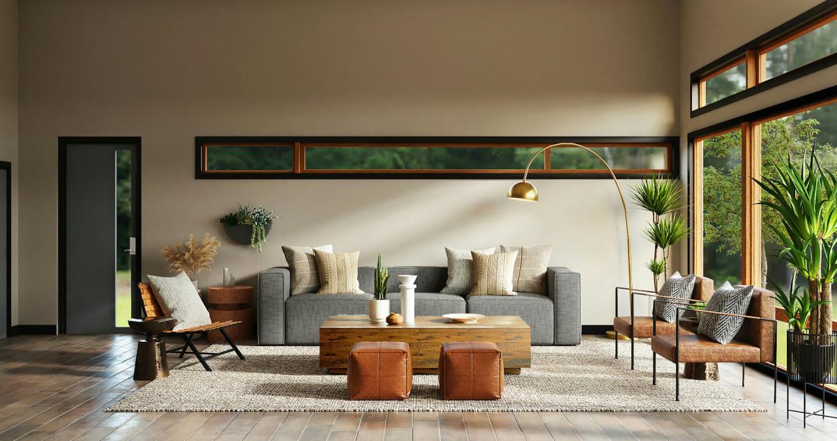 Luxury Living Space — Luxury living room interior with warm lighting and layered textures