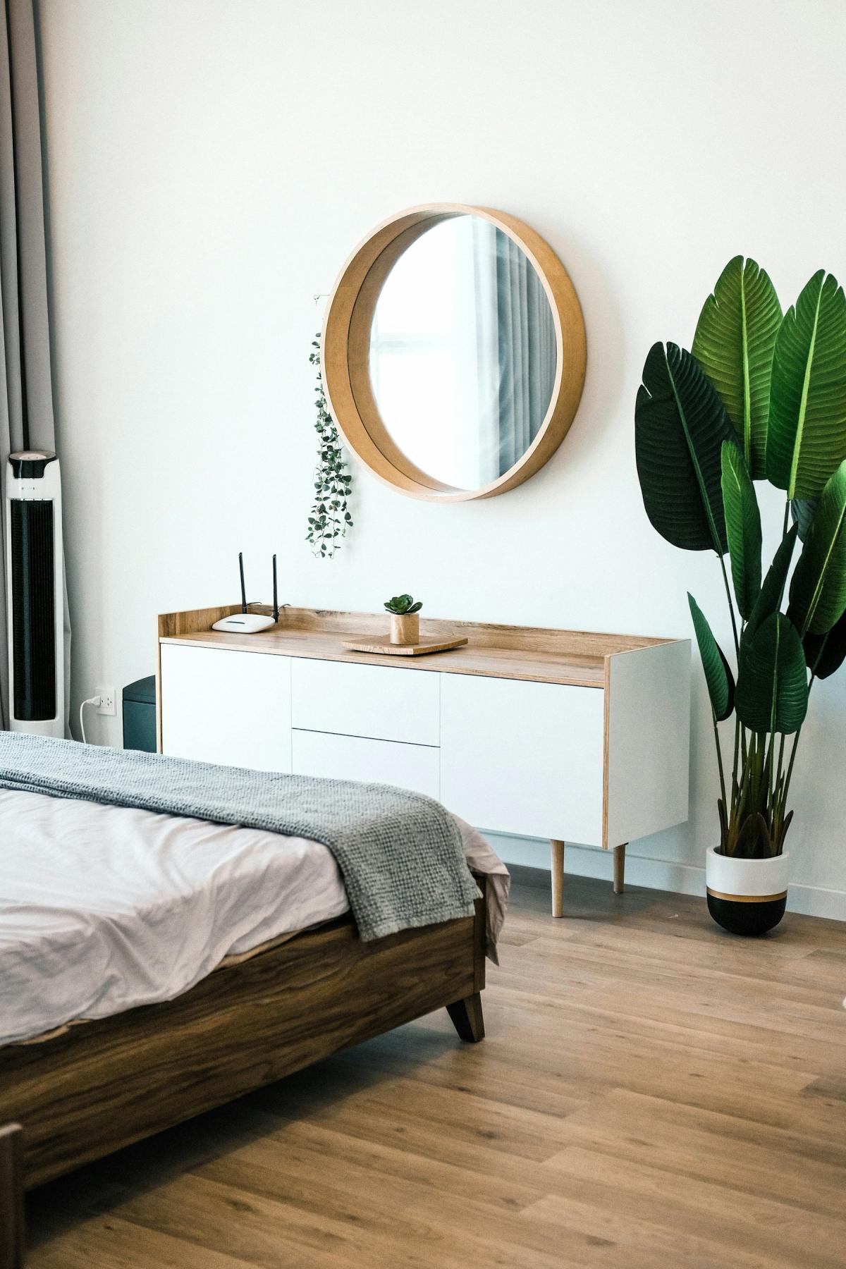 Material selection of natural wood, stone and plaster finishes
